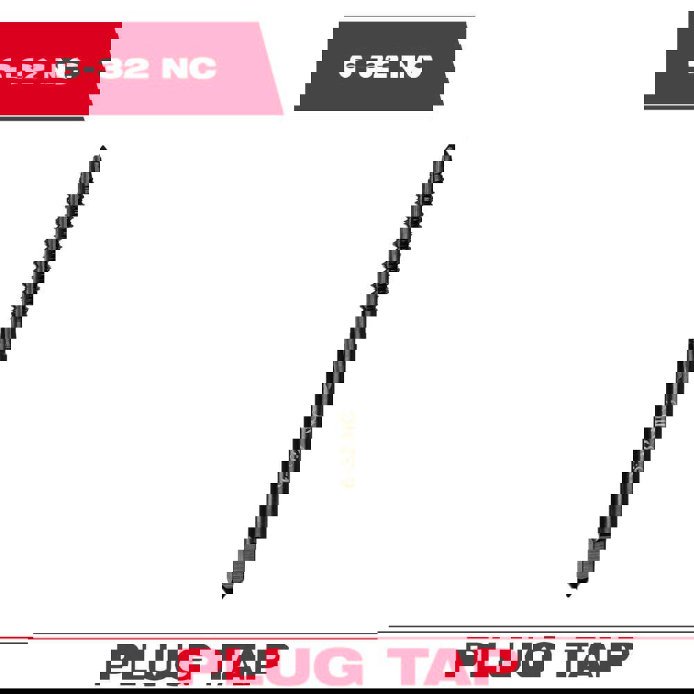 Straight Flute Taps; Tap Type: Straight Flute ; Thread Size (Inch): #6-32 ; Chamfer: Plug ; Material: High-Carbon Steel ; Coating/Finish: Black Oxide ; Thread Direction: Right Hand